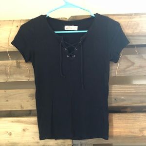 Black lace-up T-shirt